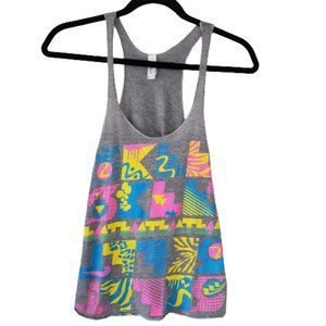 American Apparel Grey Tank Top with Pink, Blue and Yellow Design Size XS…
